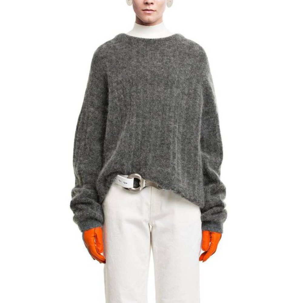 Acne Studios Dramatic Mohair Grey Melange Ribbed Sweater